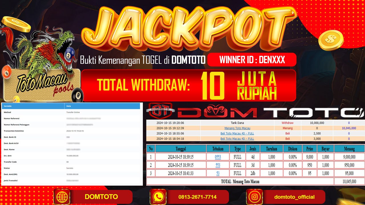 JACKPOT TOGEL TOTO MACAU 15 OKTOBER 2024